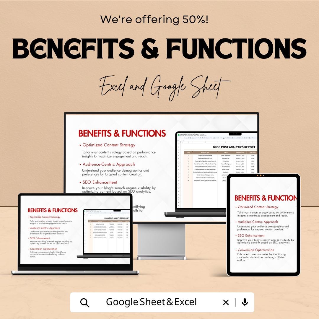 Marketing Blog Post Analytics Sheet | Excel & Google Sheet | Blog Content Tracker | Engagement Report | SEO Performance Dashboard