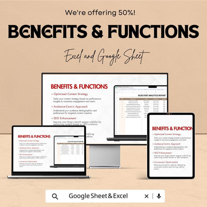 Marketing Blog Post Analytics Sheet | Excel & Google Sheet | Blog Content Tracker | Engagement Report | SEO Performance Dashboard