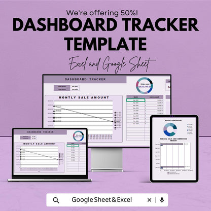 Dashboard Tracker Template | Business Performance Metrics | Sales Data Analytics Spreadsheet | Automated Report Template