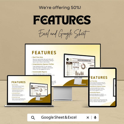 Marketing Sponsor Contribution Tracker | Event Sponsorship Log | Excel and Google Sheets for Fundraising, Donation & Acknowledgement Tracker