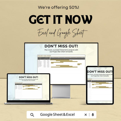Project Bar Chart Template | Gantt Chart Spreadsheet | Project Timeline Tracker | Task Schedule Planner | Project Management Tool