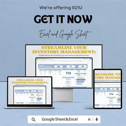 Supplies Inventory Sheet - Excel and Google Sheet Template for Real-Time Stock Tracking, Inventory Management & Reporting