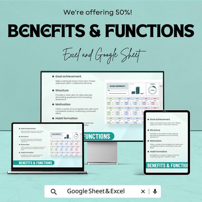 30 Day Workout Template | Fitness Tracker Spreadsheet | Gym Workout Planner | Exercise Log | Digital Fitness Planner | Workout Tracker
