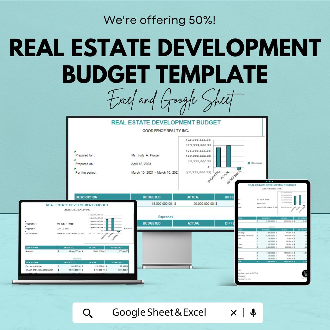 Real Estate Development Budget Template | Excel & Google Sheets | Property Development Budget Planner | Investment Cost Tracker