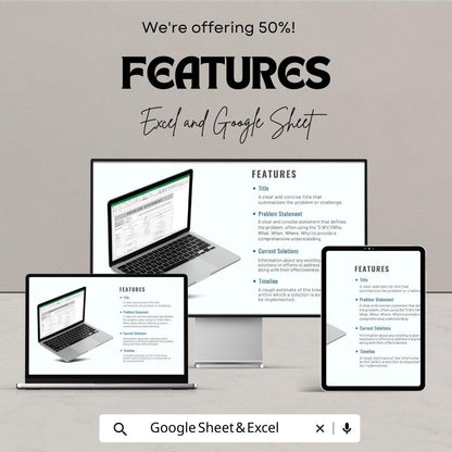 Problem Statement Sheet Template | Google Sheets | Project Planning & Analysis Tool | Editable Download | Business and Academic Use