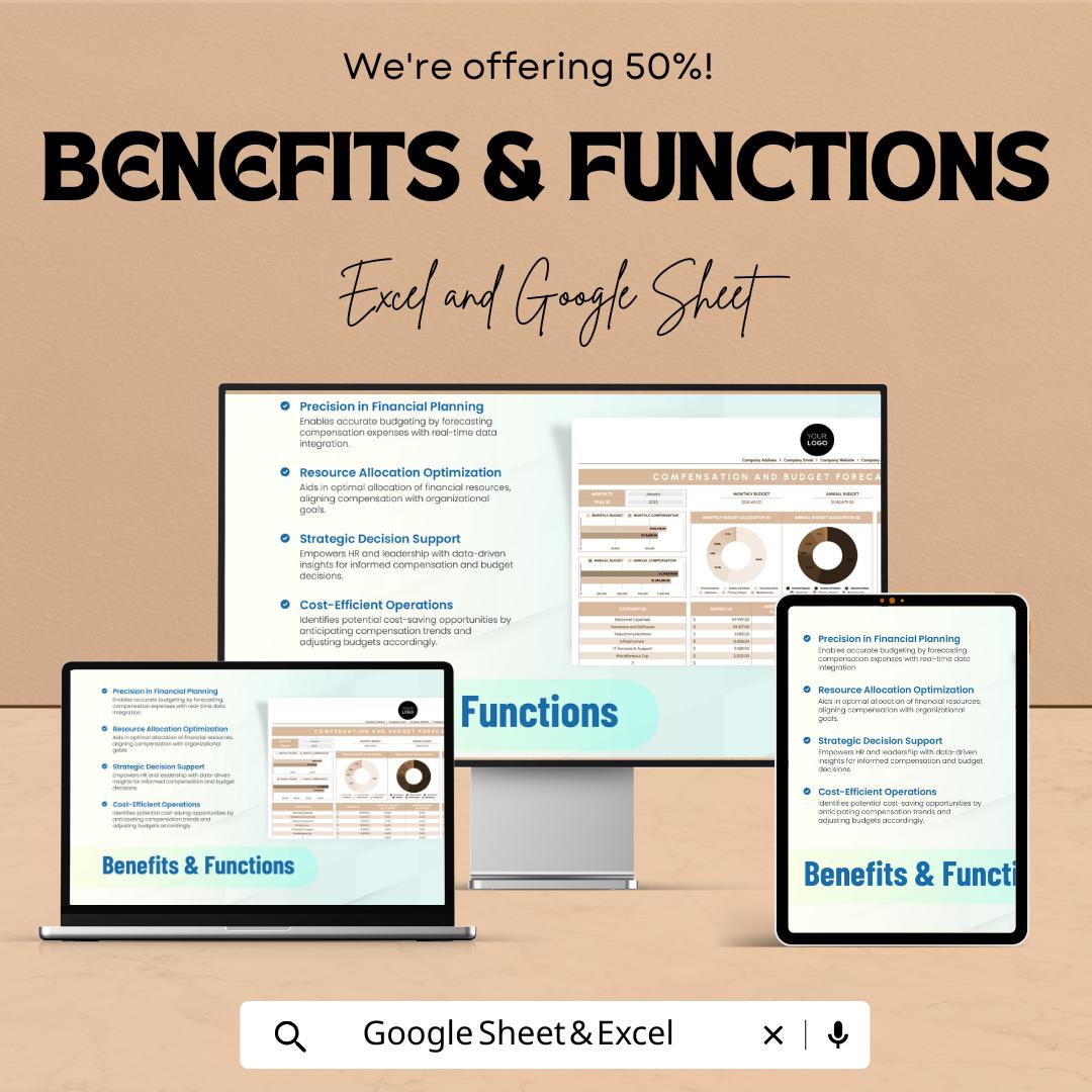 Compensation and Budget Forecasting Model HR Sheet - Excel & Google Sheets Template for HR Financial Planning - 50% Off