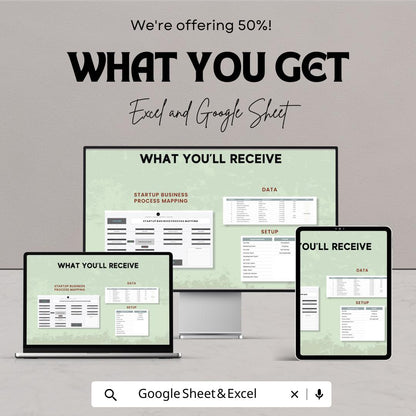 Startup Business Process Mapping Template | Excel & Google Sheets | Process Flow Chart | Workflow Mapping Tool | Business Planning Template