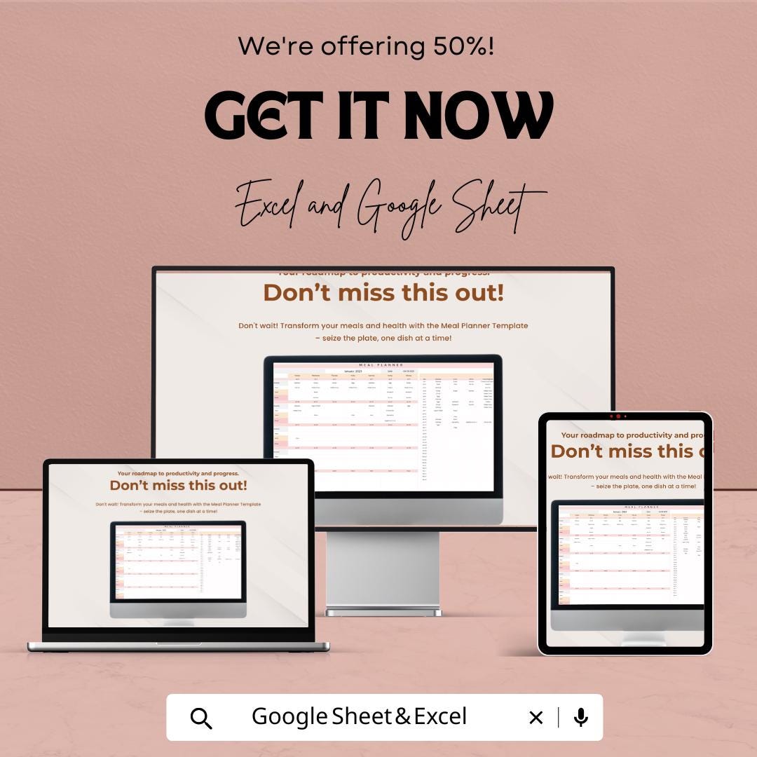 Meal Planner Sheet | Weekly & Monthly Meal Planner Template | Easy Meal Planning and Grocery List Generator | Meal Prep and Nutrition