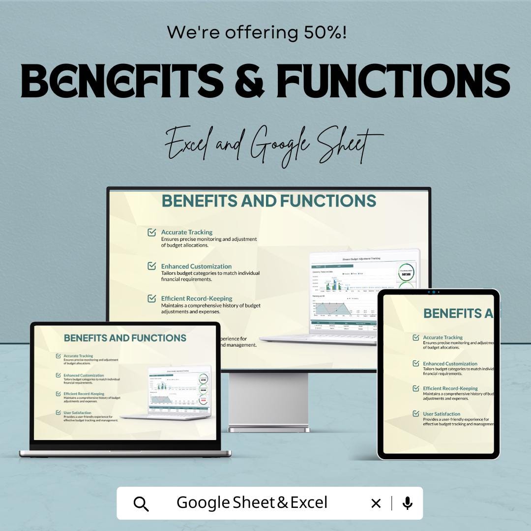 Finance Budget Adjustment Tracking Sheet | Excel & Google Sheet | Budget Management Template for Financial Tracking