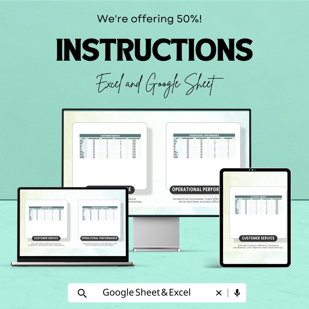 KPI Tracker Sheet | Google Sheets & Excel | Sales, Marketing and Operations Performance Tracking | Business Metrics Dashboard |