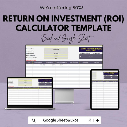 Return on Investment ROI Calculator Template | Investment Tracker Excel | ROI Analysis Sheet | Financial Planning Tool