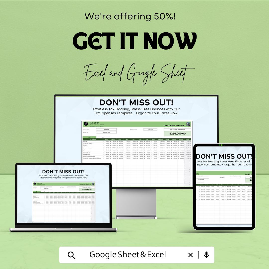 Tax Expenses Sheet | Excel & Google Sheet | Tax Tracking Template | Manage Business Expenses | Tax Preparation Tool | Financial Planner