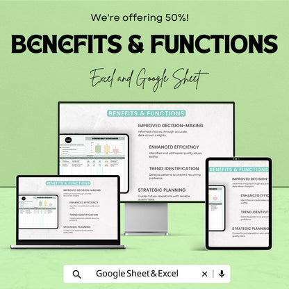 Operations Quality Metrics Analysis Sheet | Google Sheets | KPI Tracking | Quality Control Dashboard | Business Operations Management