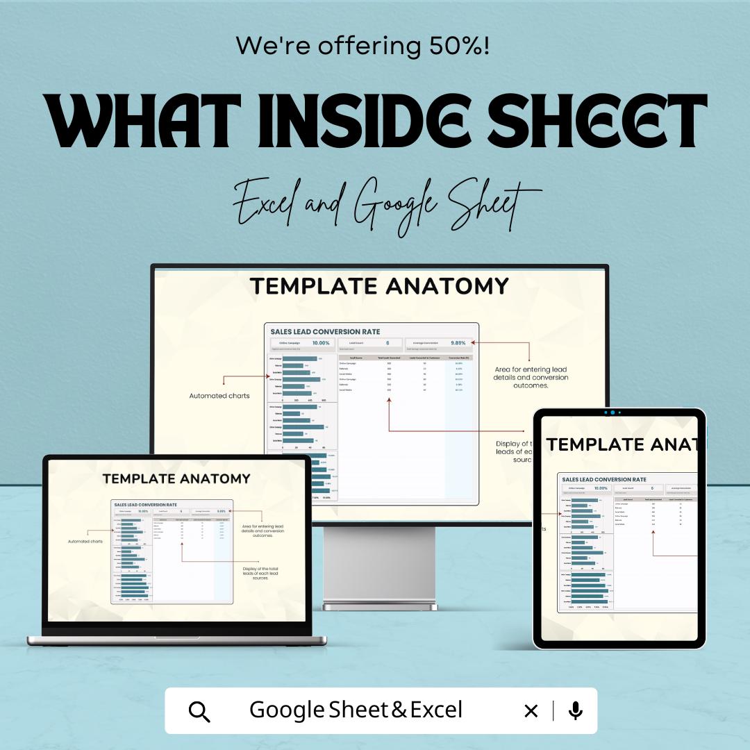Sales Lead Conversion Rate Template | Excel & Google Sheets | Lead Tracking Spreadsheet | Sales Funnel Metrics | Conversion Tracker