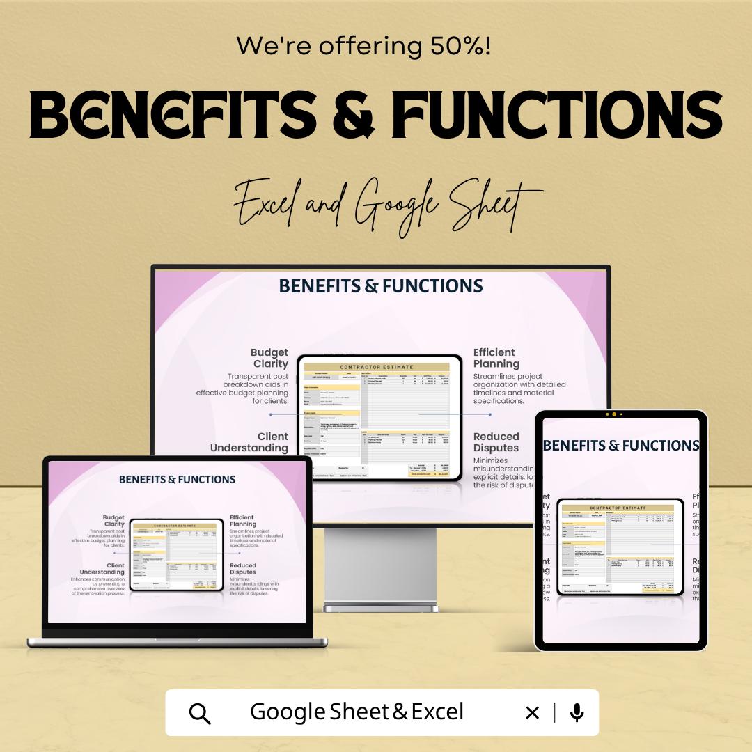 Contractor Estimate Template | Home Renovation Budget Template | Construction Cost Estimate | Project Quote Sheet
