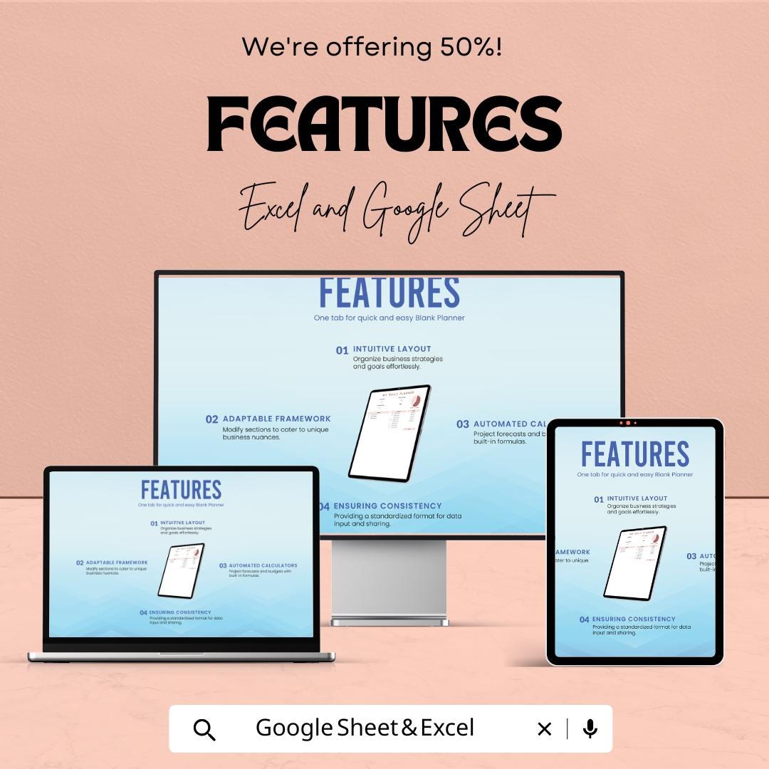 Blank Planner Sheet | Daily Planner Template | Excel and Google Sheets | Customizable Planner for Organization & Productivity