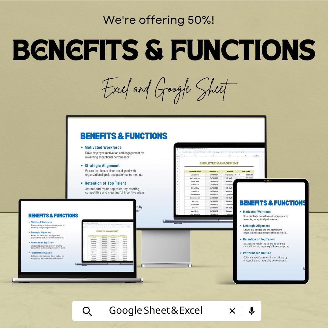 Employee Bonus Incentive Plan Template Excel Google Sheets, HR Bonus Calculator, Employee Performance Bonus Tracker, HR Management Tool