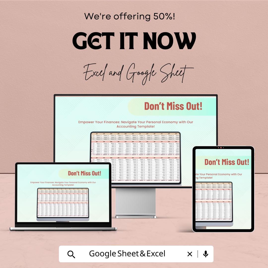 Personal Accounting Template | Budget Tracker Spreadsheet | Monthly Expense Tracker | Income & Debt Management Sheet