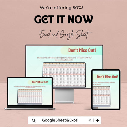 Personal Accounting Template | Budget Tracker Spreadsheet | Monthly Expense Tracker | Income & Debt Management Sheet