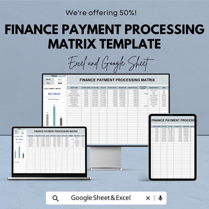 Finance Payment Processing Matrix Template | Payment Log & Vendor Tracker | Transaction Management Sheet | Payment Status Tracker