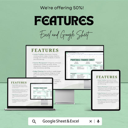 Printable Finance Sheet Template | Income and Expense Tracker | Budget Planner | Savings & Expense Log | Financial Planning Sheet