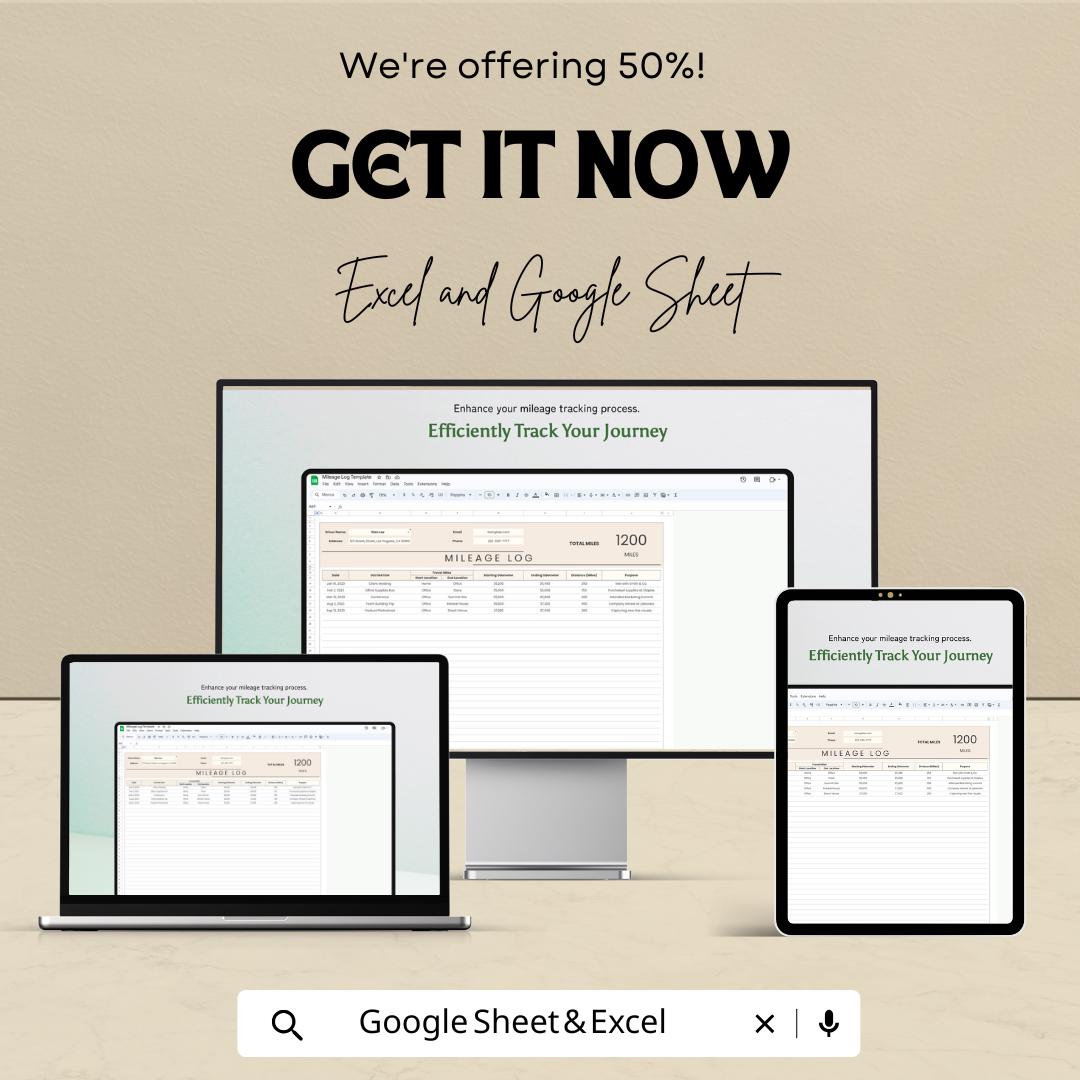 Mileage Log Template | Excel & Google Sheets | Vehicle Mileage Tracker | Business Expense Log | Tax Deduction Spreadsheet