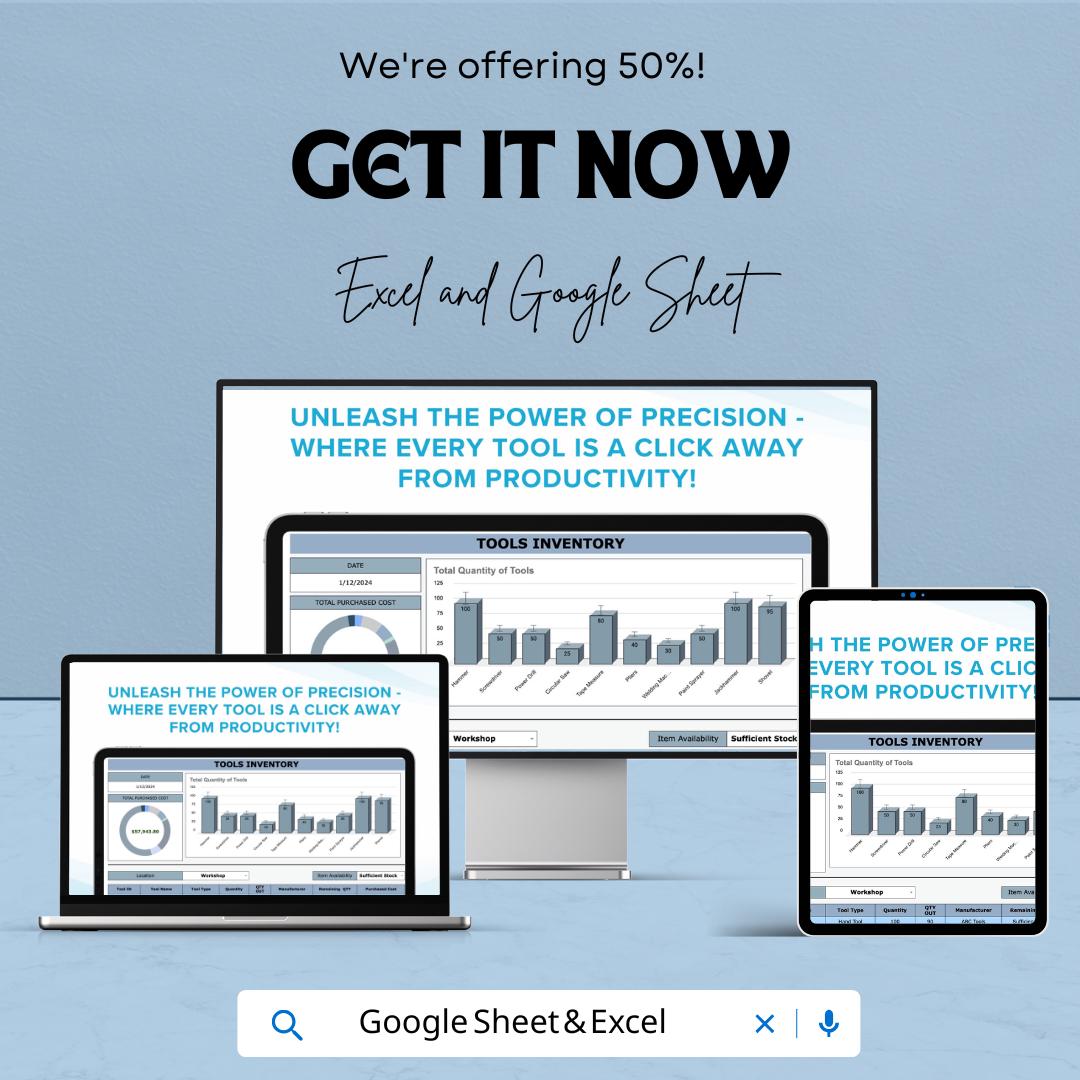 Tools Inventory Sheet | Excel & Google Sheet | Tool Tracking Spreadsheet | Efficient Tools Management Template | Tools Inventory Tracker