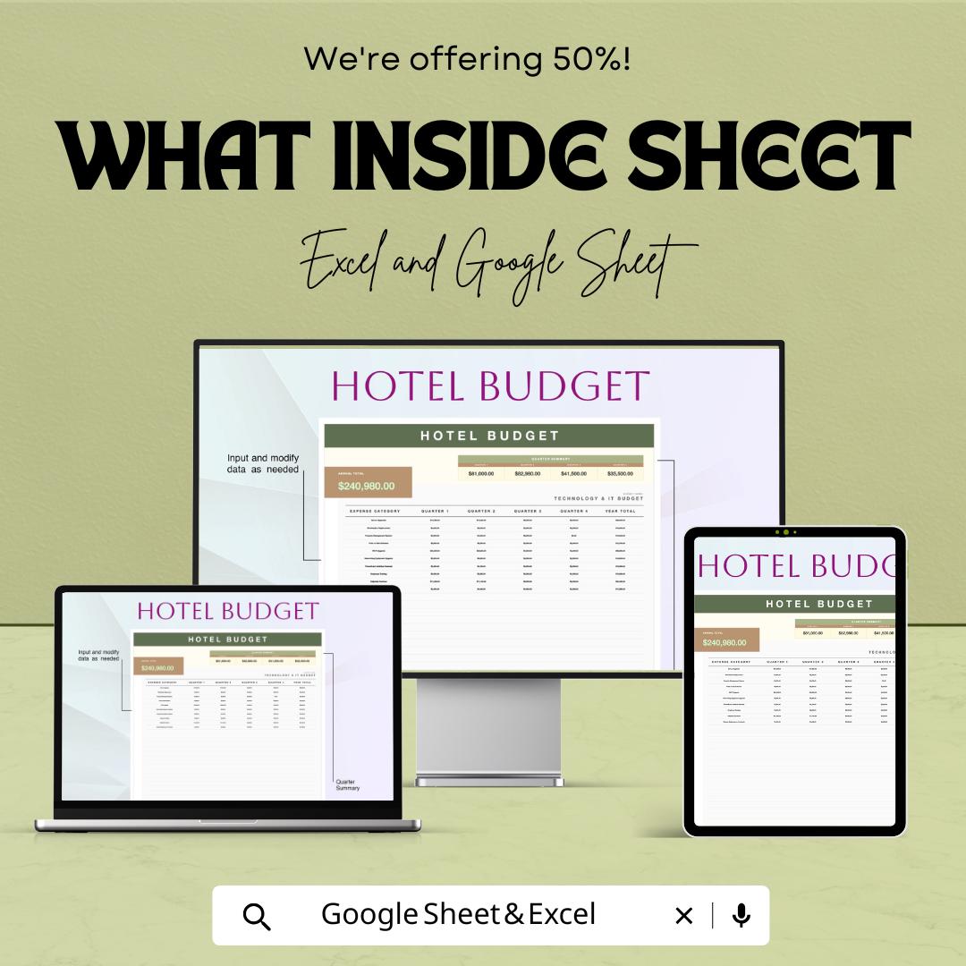 Hotel Technology & IT Budget Sheet - Excel and Google Sheets Template for Hotel Management and IT Budgeting