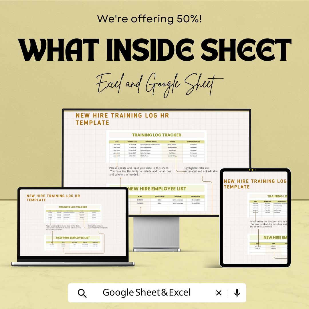 New Hire Training Log HR Template | Employee Onboarding Tracker | Training Log Spreadsheet | Excel & Google Sheets