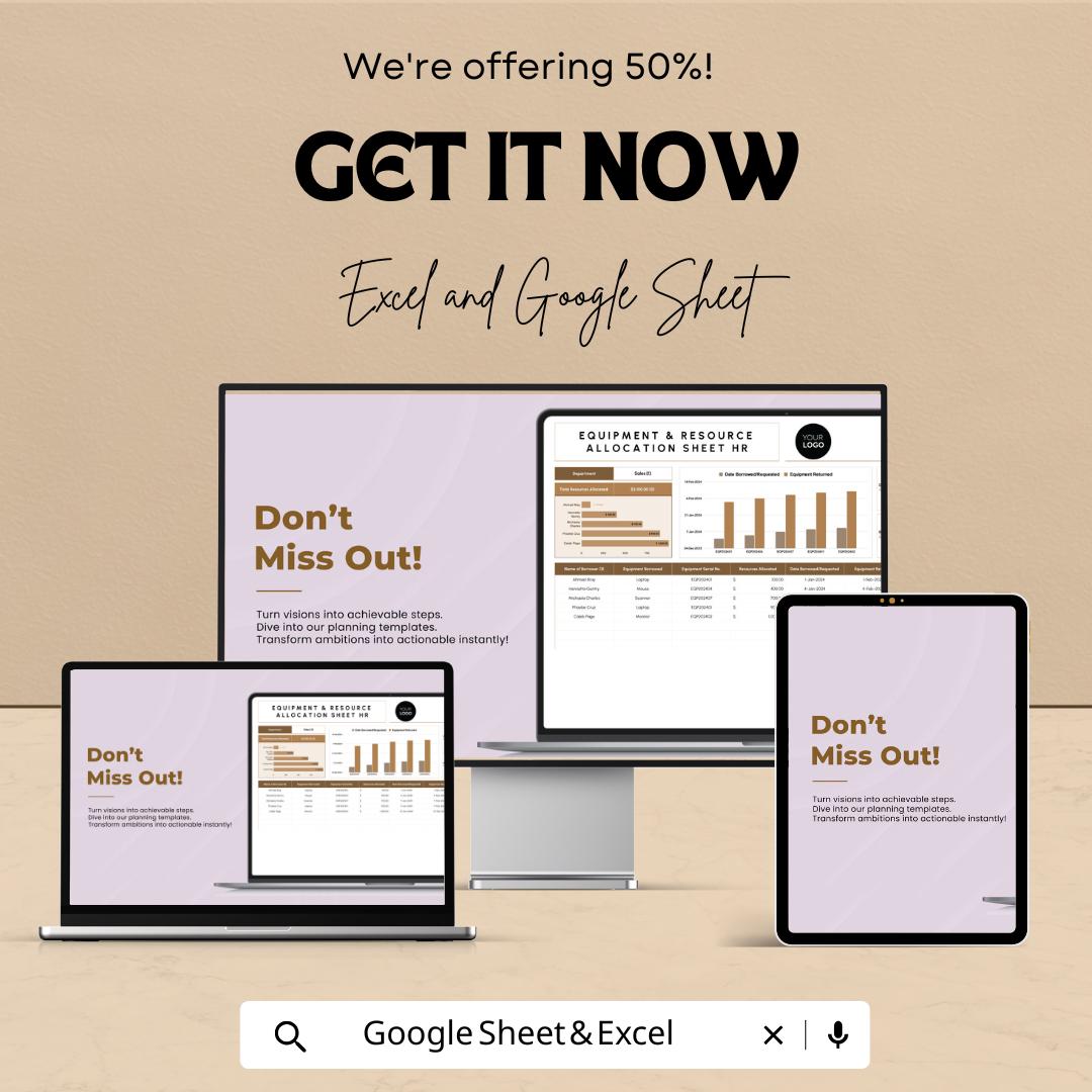 Equipment & Resource Allocation Sheet HR Template | Excel and Google Sheets | Asset Tracking Spreadsheet | Resource Management Tool