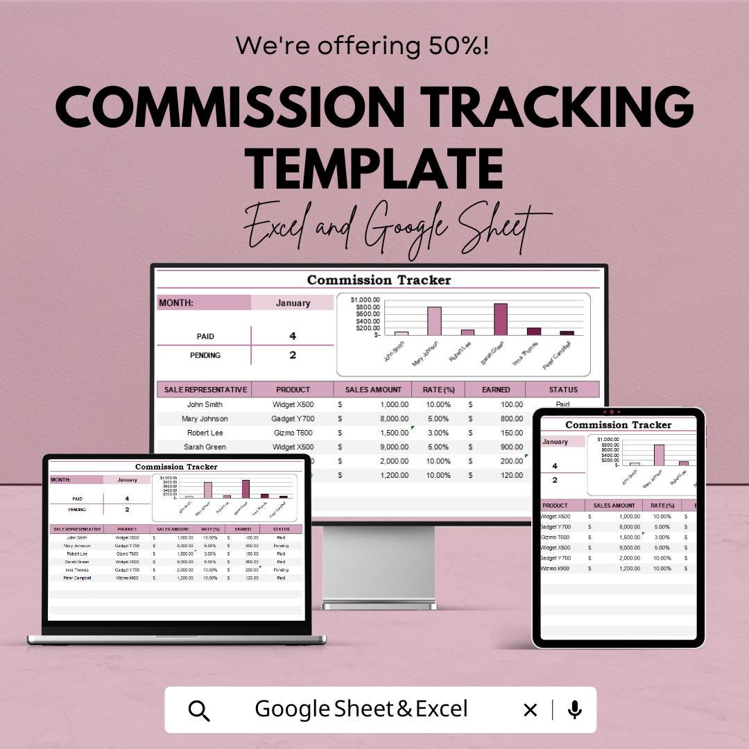 Commission Tracking Template | Sales Commission Tracker | Sales Rep Tracker | Commission Log | Employee Commission Sheet