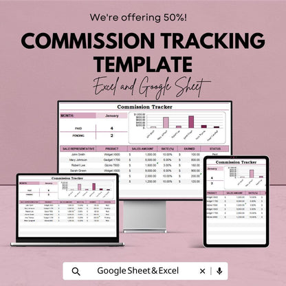 Commission Tracking Template | Sales Commission Tracker | Sales Rep Tracker | Commission Log | Employee Commission Sheet