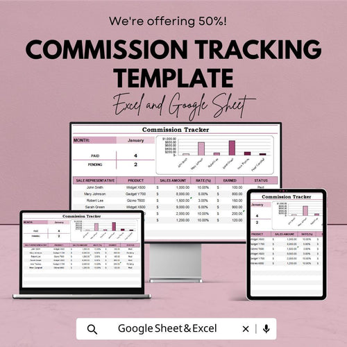 Commission Tracking Template | Sales Commission Tracker | Sales Rep Tracker | Commission Log | Employee Commission Sheet