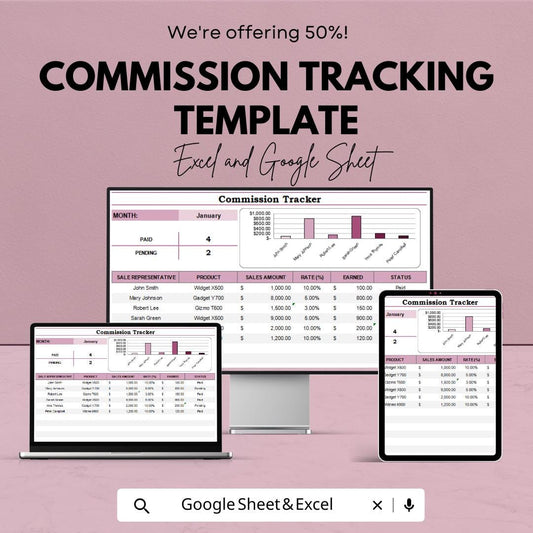 Commission Tracking Template | Sales Commission Tracker | Sales Rep Tracker | Commission Log | Employee Commission Sheet