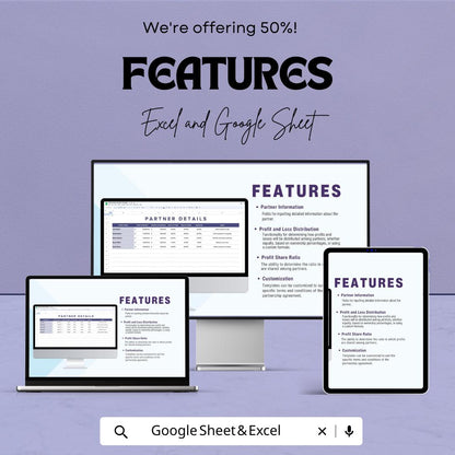 Partnership Calculator Template | Profit and Loss Distribution Calculator for Excel & Google Sheets