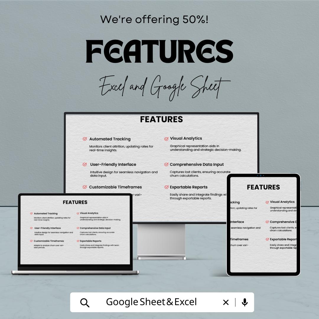 Sales Client Churn Rate Calculator Template | Excel & Google Sheets | Customer Churn Analysis Spreadsheet | Retention Tracker