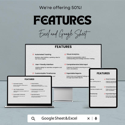 Sales Client Churn Rate Calculator Template | Excel & Google Sheets | Customer Churn Analysis Spreadsheet | Retention Tracker