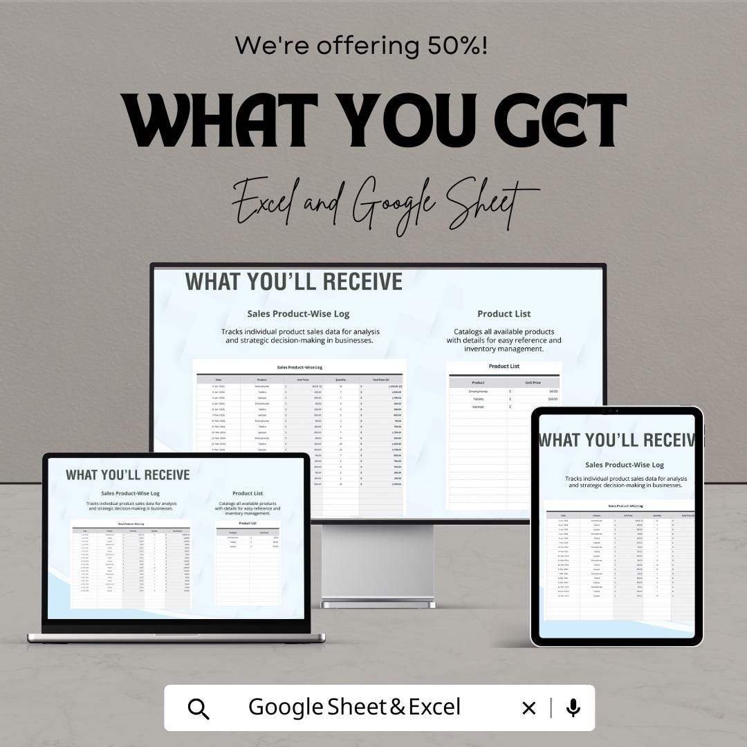 Sales Product-Wise Tracker Template | Excel & Google Sheet Sales Tracker | Product Sales Log | Inventory and Profit Tracker | Business Sales
