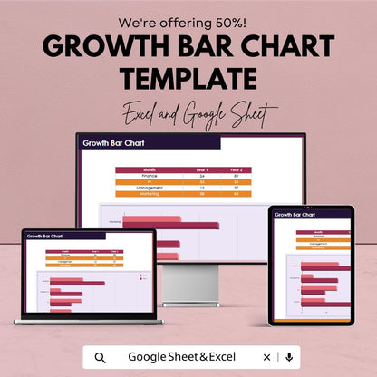 Growth Chart Template Excel & Google Sheets | Sales Growth Tracker | Performance Dashboard Spreadsheet | KPI Report Bar Chart Template