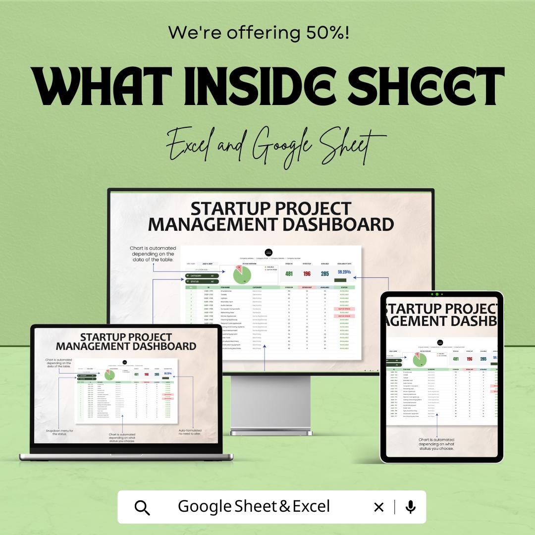 Startup Inventory Management System Template | Inventory Dashboard and Stock Tracker | Excel & Google Sheets