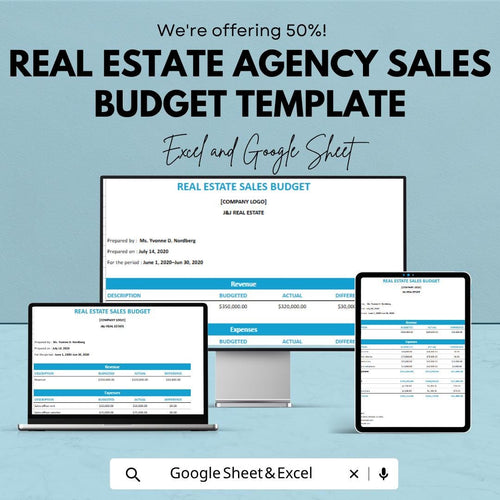 Real Estate Sales Budget Template | Agency Budget Spreadsheet | Property Sales Tracker | Real Estate Business Template
