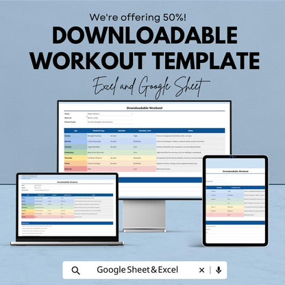 Workout Planner Spreadsheet | Weekly Workout Template | Fitness Tracker Template | Excel and Google Sheets Workout Planner | Gym Workout Log