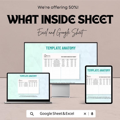 Key Sign In and Out Sheet – Excel and Google Sheet Template | Track Key Usage & Security | 50% Off