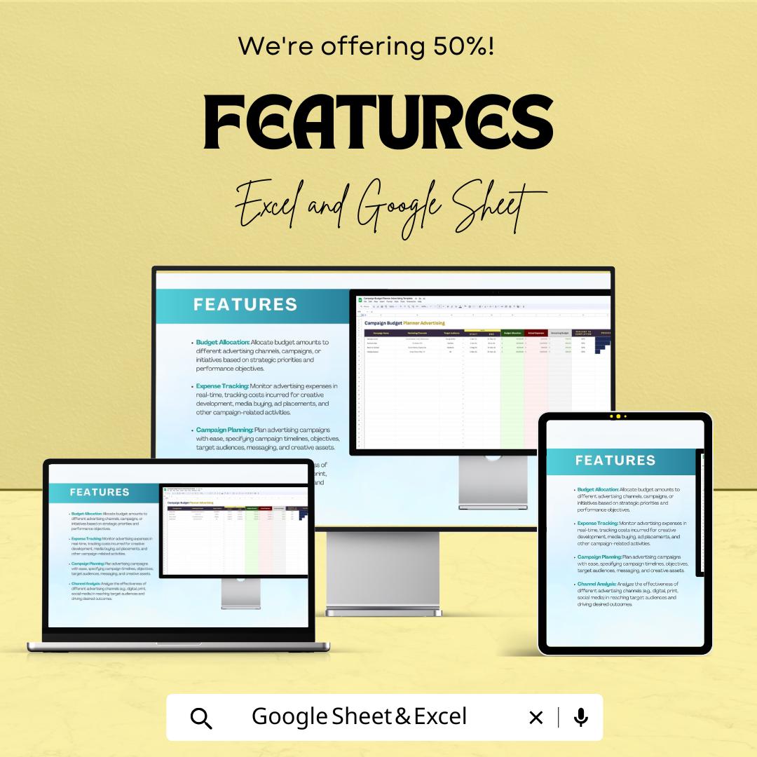 Campaign Budget Planner Advertising Sheet | Google Sheet & Excel Template | Marketing Campaign Budget Management