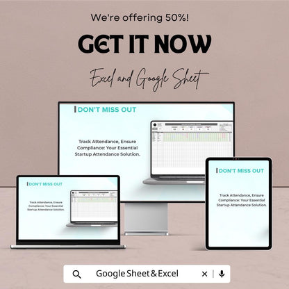 Startup Employee Attendance Tracker Template | Employee Attendance Sheet | HR Attendance Tracker | Excel & Google Sheets