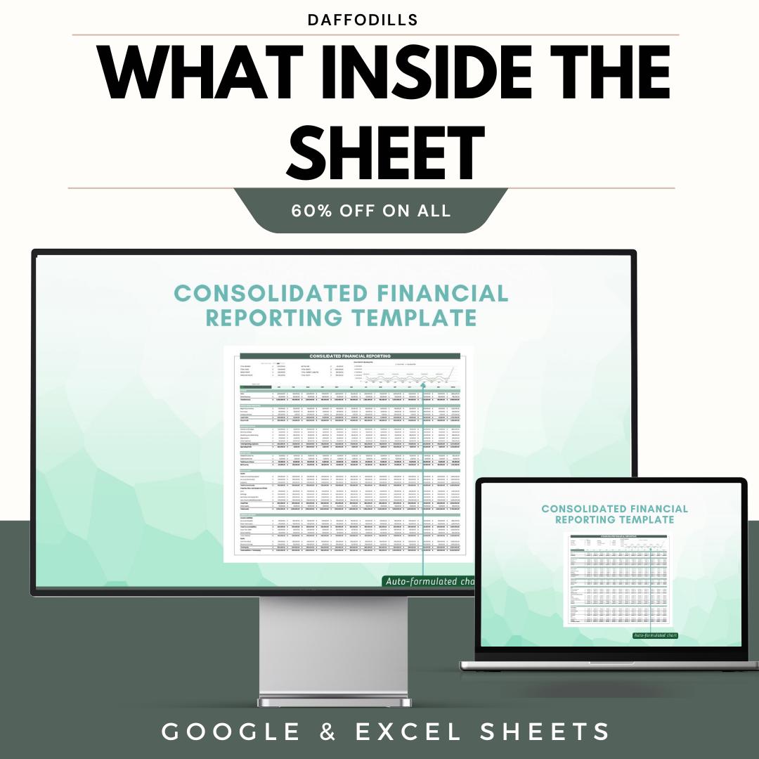 Consolidated Financial Reporting Template, Financial Statement Spreadsheet, Business Finance Report, Google Sheets Excel