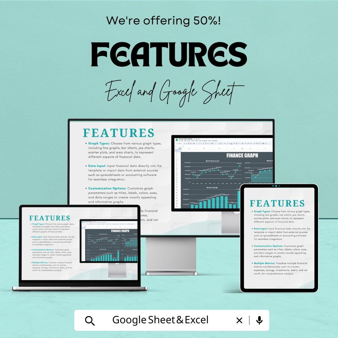 Finance Graph Template | Financial Dashboard Spreadsheet | Business Finance Chart Template | Revenue Expense Profit Tracker