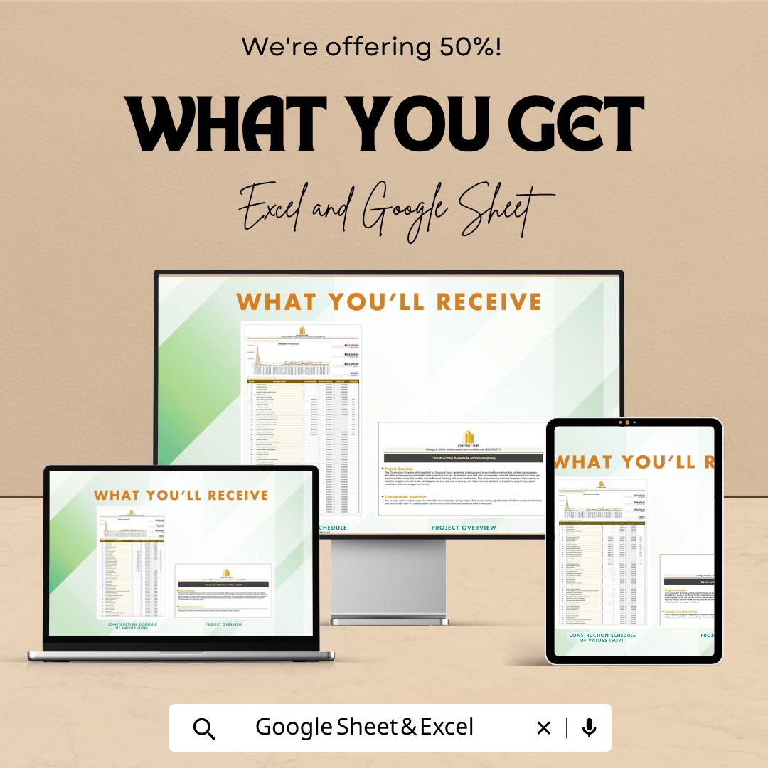 Construction Schedule of Values Template | SOV Spreadsheet | Construction Cost Tracker Template | Project Budget & Billing Sheet