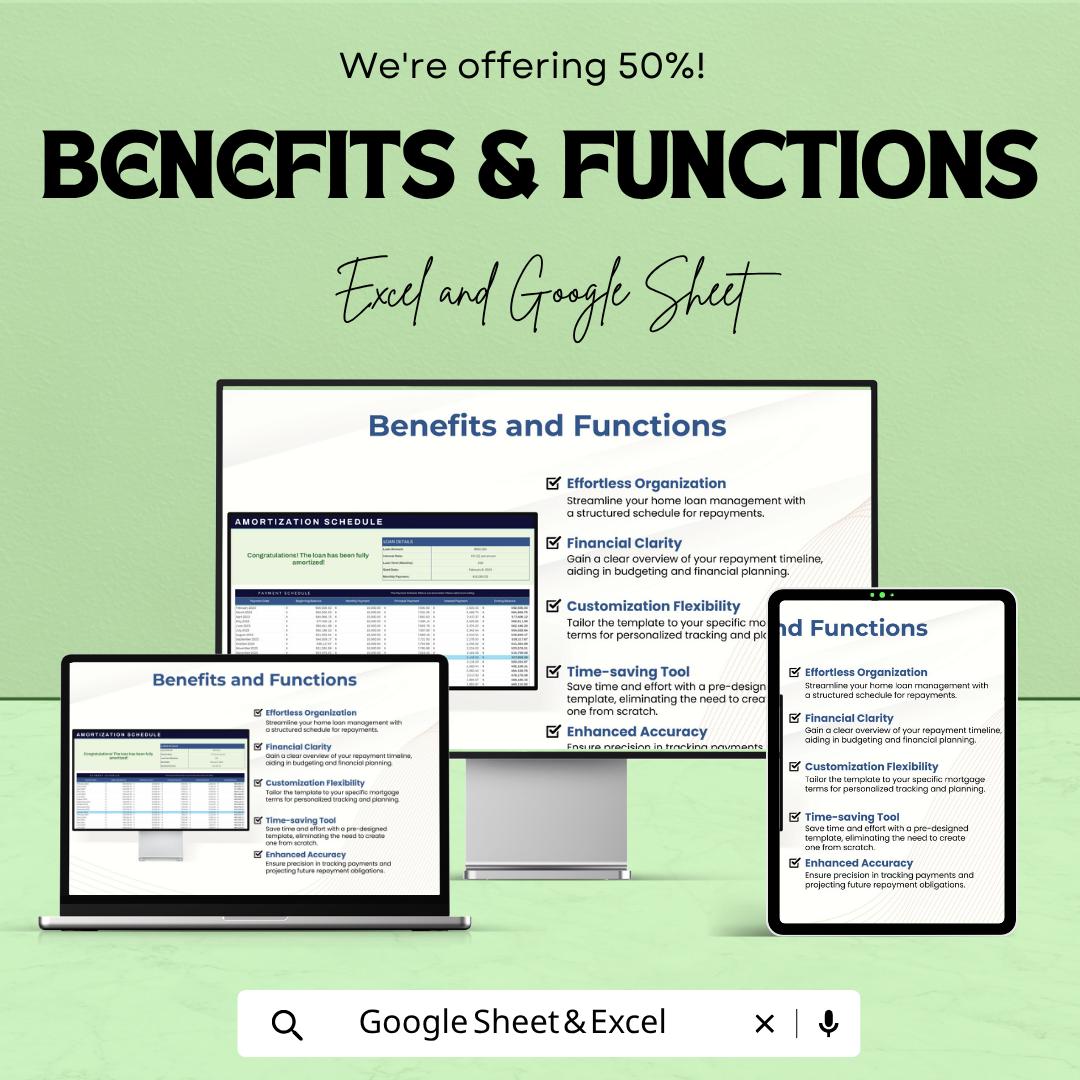 Home Amortization Schedule Template | Loan Payment Tracker | Mortgage Calculator Sheet | Excel & Google Sheets