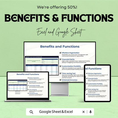 Home Amortization Schedule Template | Loan Payment Tracker | Mortgage Calculator Sheet | Excel & Google Sheets